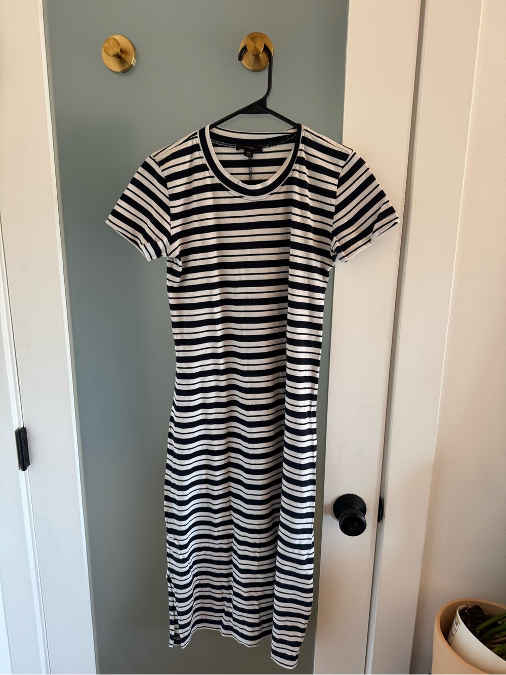 J. Crew Black & White Striped Midi T-Shirt Dress - Picture 3 of 5
